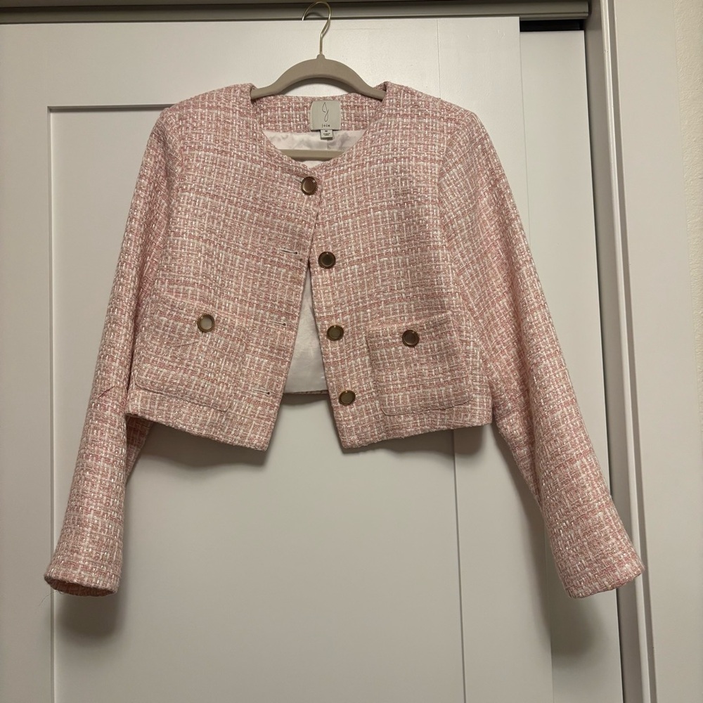 Joie Pink Tweed Blazer with Button Accents